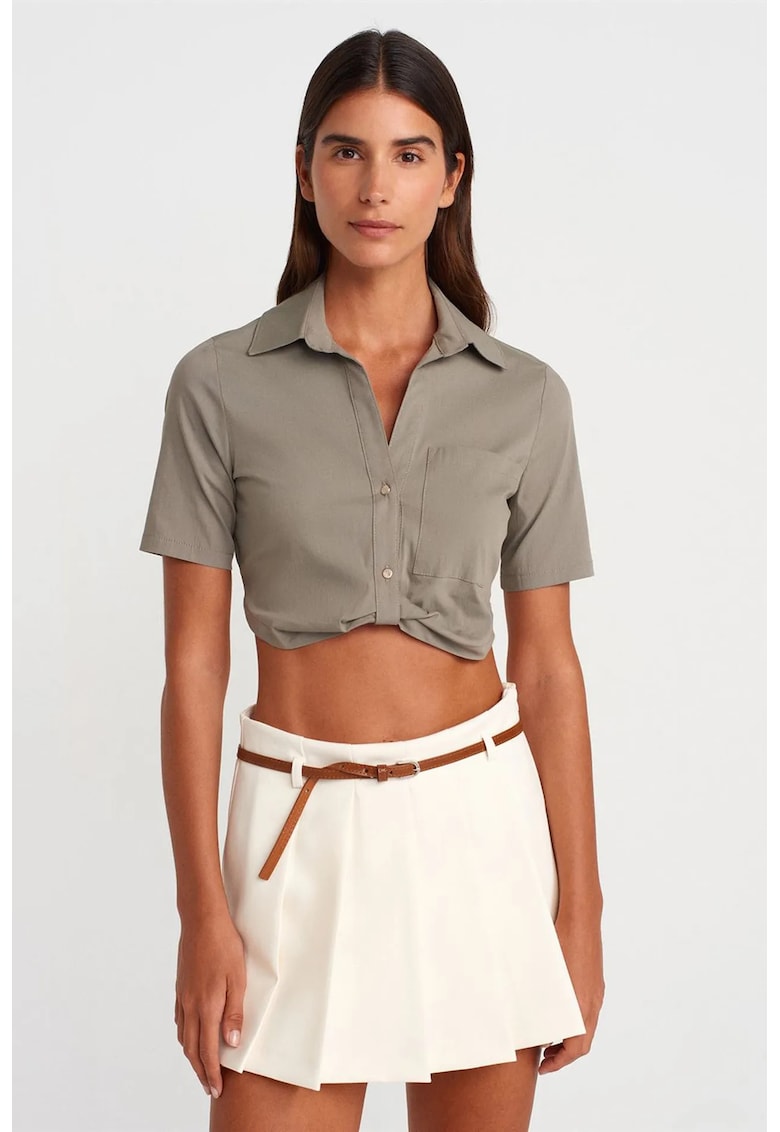 Camasa dama - camasa scurta - verde kaki - bumbac-nailon-elastan - cu buzunar