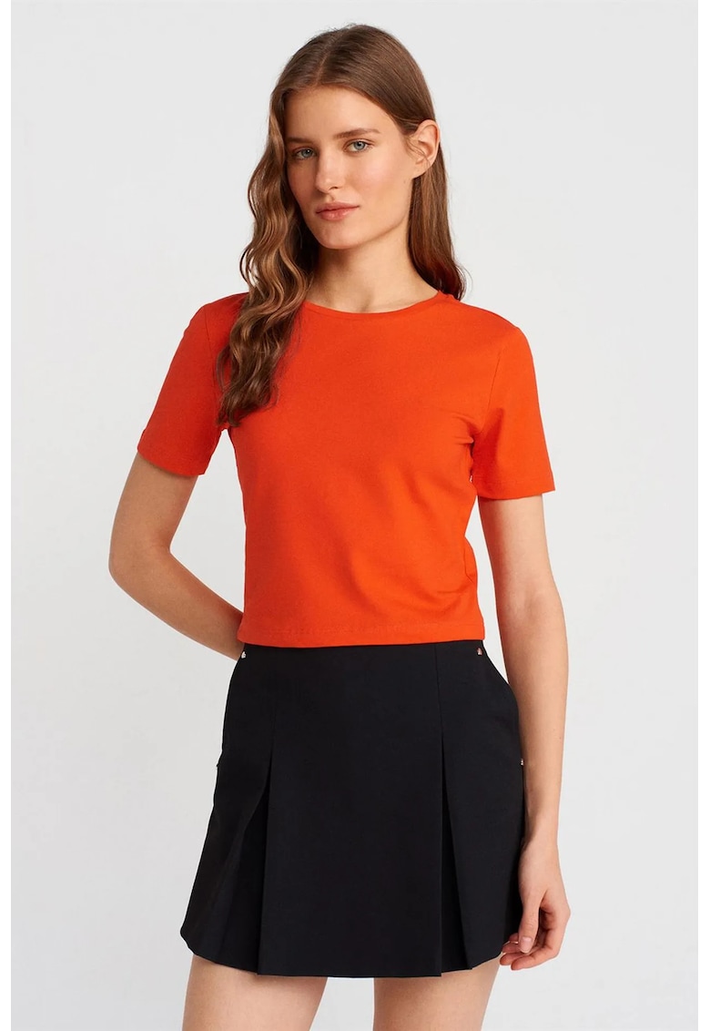 Tricou dama - Tricou crop slim-fit - portocaliu deschis - elastic - bumbac 96%