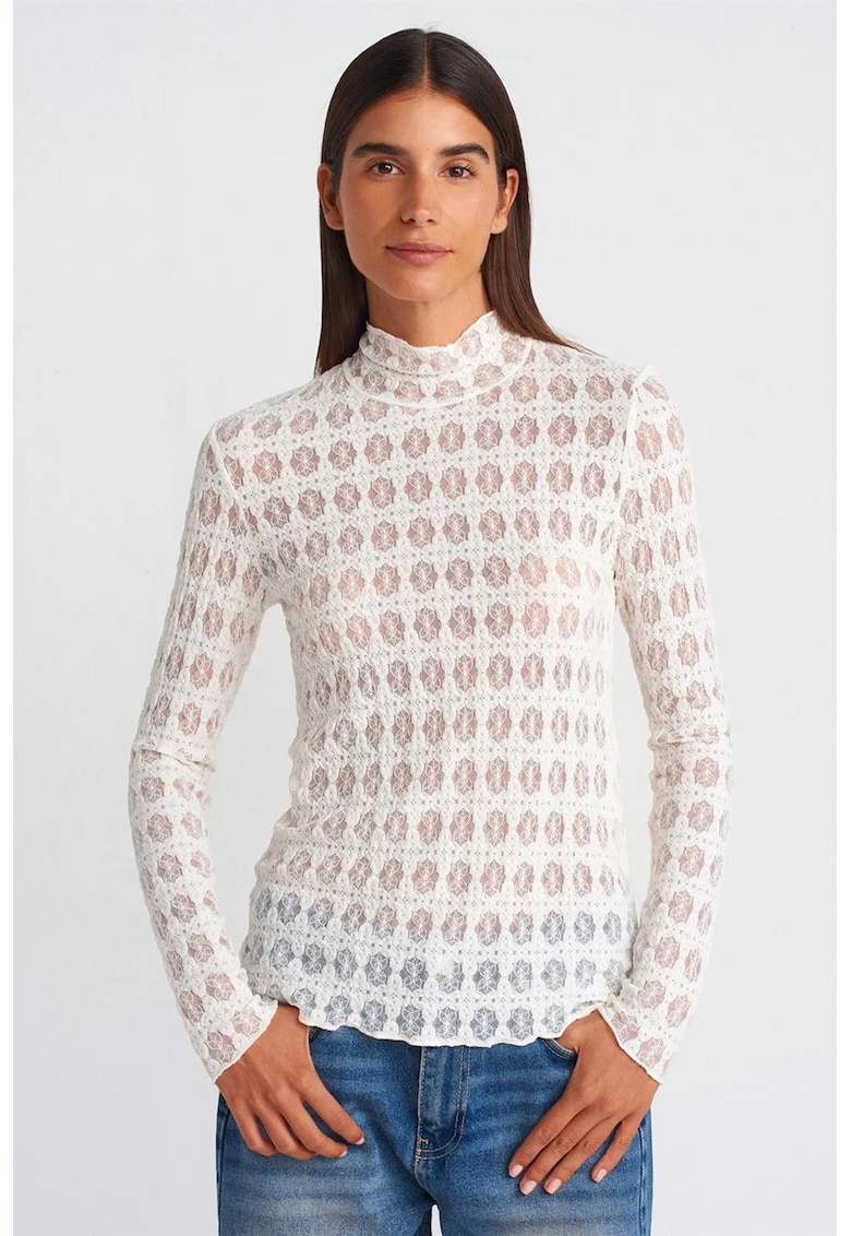 Bluza dama - Bluza Slim Fit cu guler inalt - Alb - poliamida-elastan