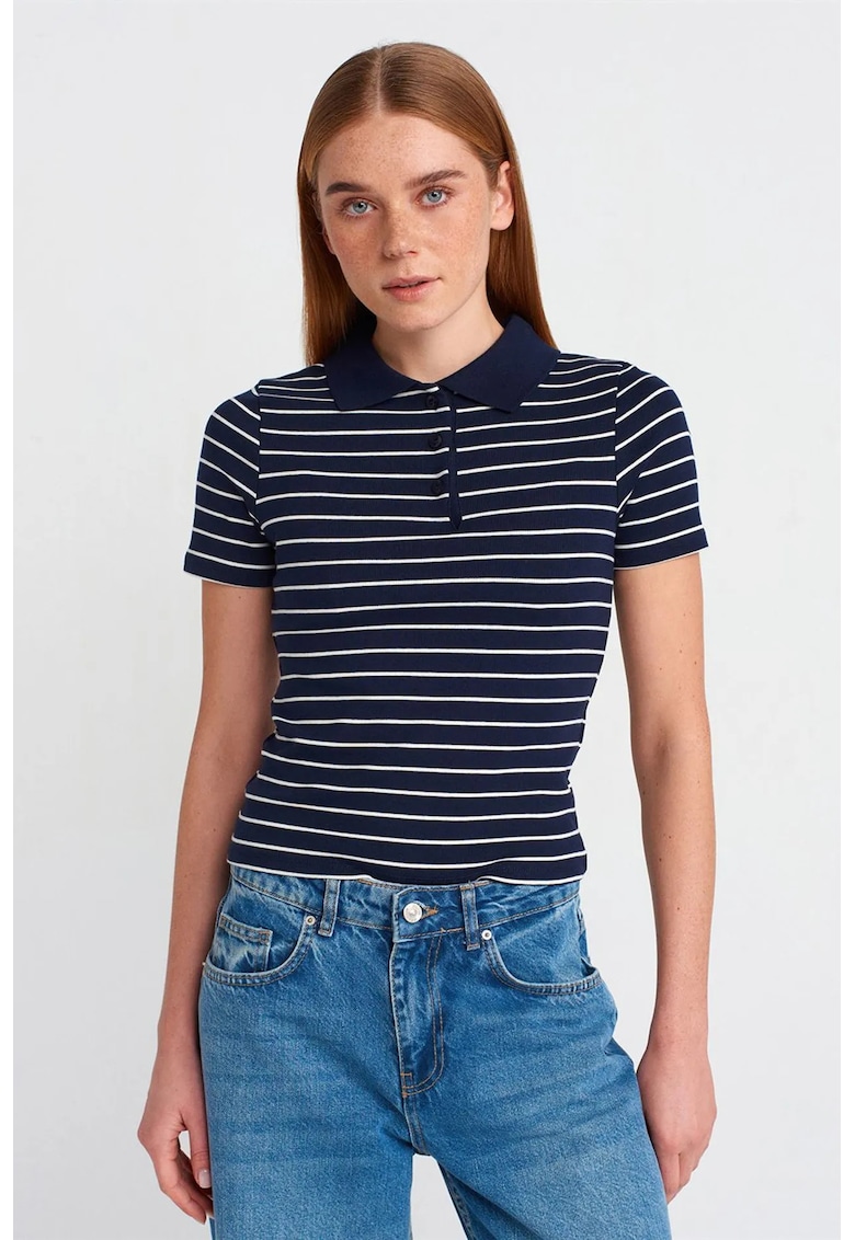 Tricou Polo cu dungi albastru marin - Bleumarin