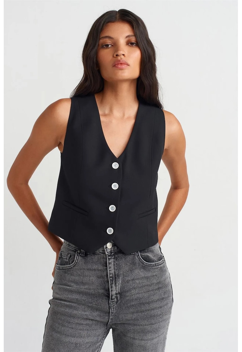 Vesta scurta - casual - neagra - poliester-viscoza-elastan -