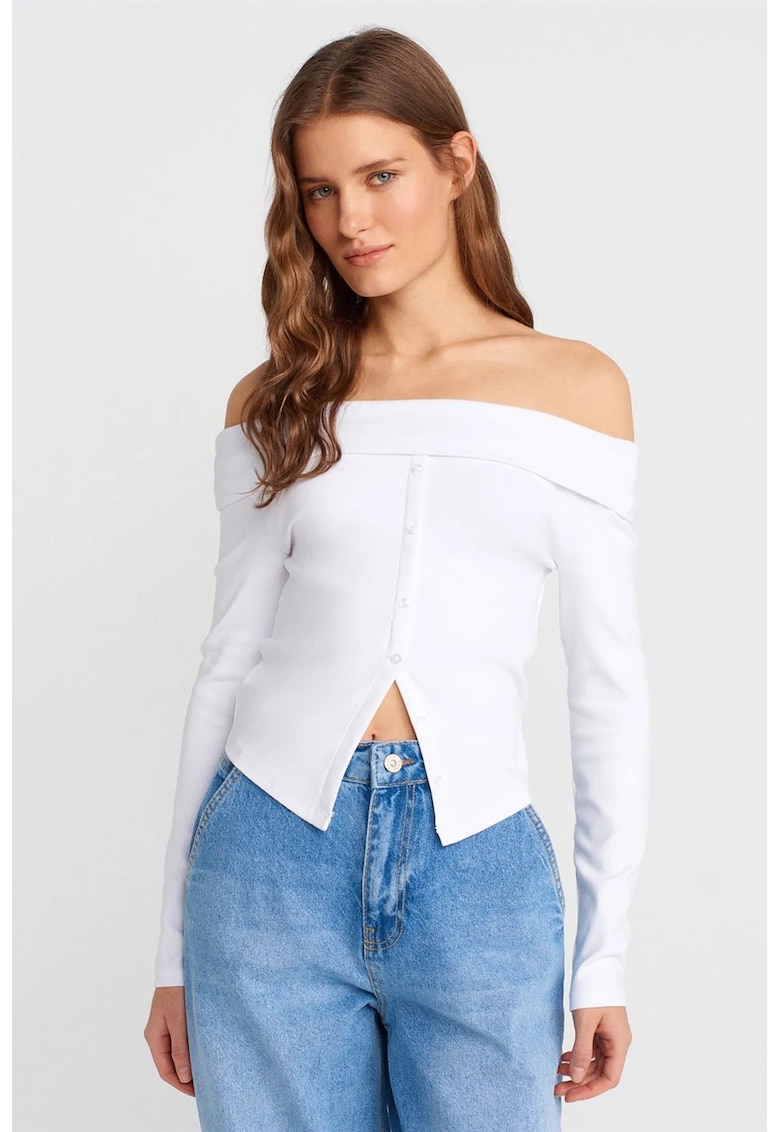 Bluza dama - tricotata - slim fit - alb - bumbac si elastan