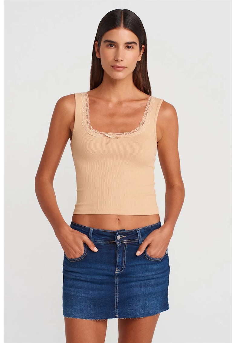 Bluza dama - crop - captusita - bej natural - bumbac si elastan