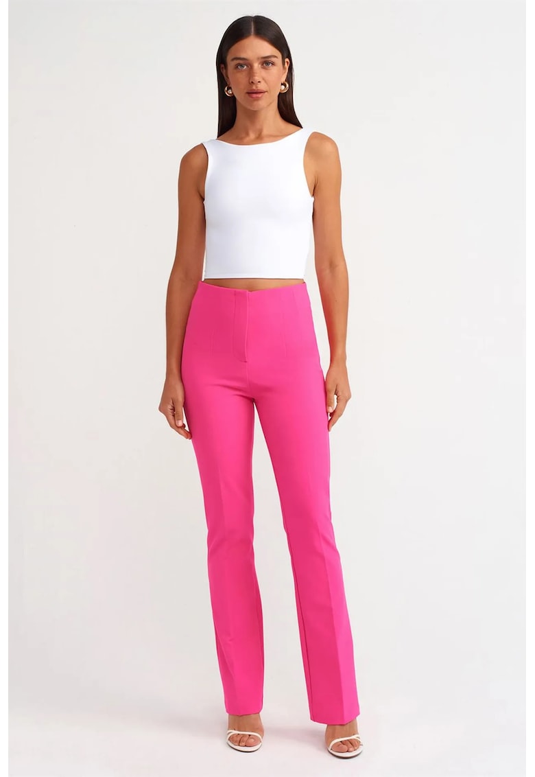 Pantaloni dama - evazati - talie inalta - roz aprins - crep poliester-viscoza