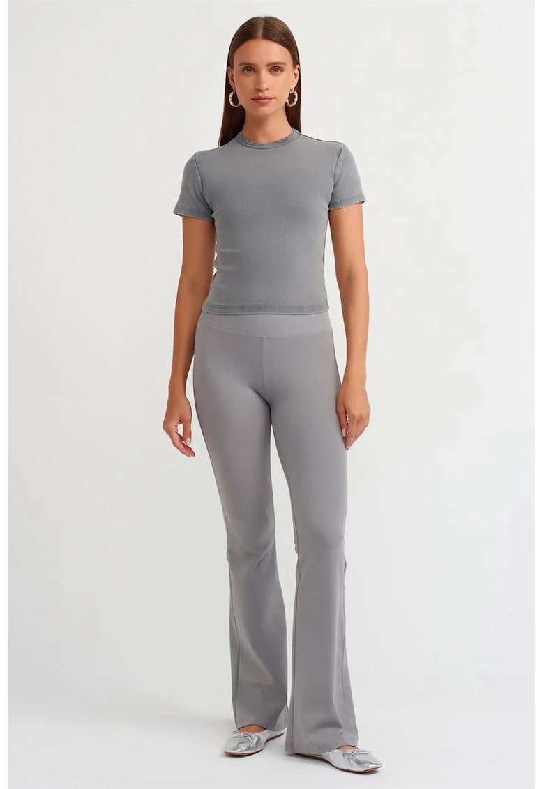Pantaloni dama - evazati - gri ardezie - bumbac-elastan
