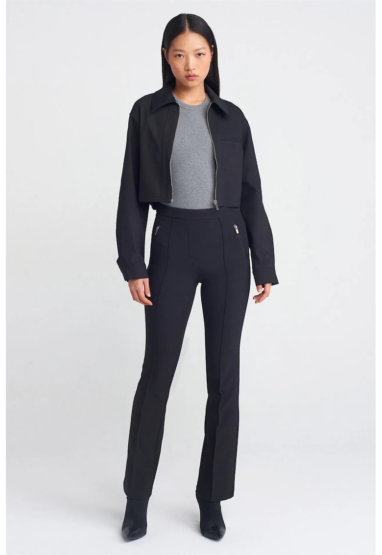 Pantaloni dama - talie medie - croiala dreapta - negru - poliester-elastan
