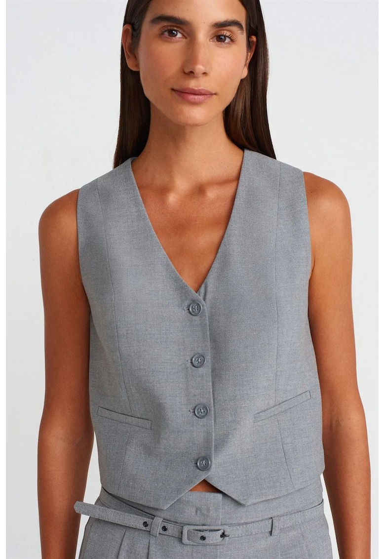 Vesta scurta - gri deschis - croiala regulara - fara maneci - din crep