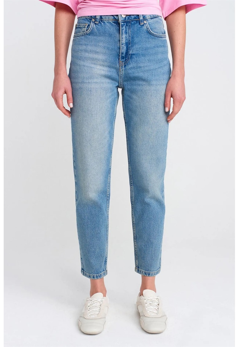 Blugi dama - Mom - talie inalta - denim - albastru deschis-mediu - 99% bumbac