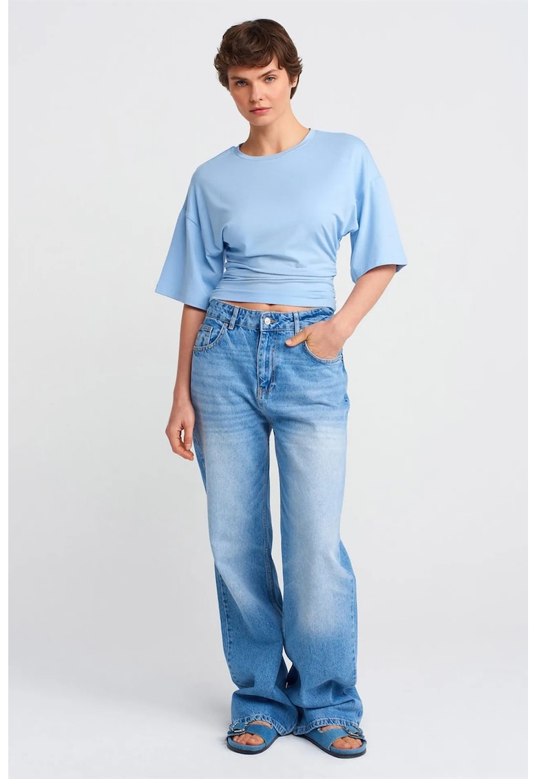 Blugi dama talie inalta - croiala larga - denim albastru deschis-mediu - 100% bumbac