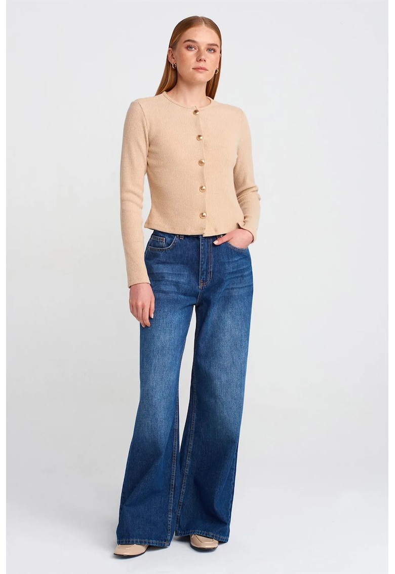 Blugi dama - talie inalta - croiala larga - denim albastru mediu 100% bumbac