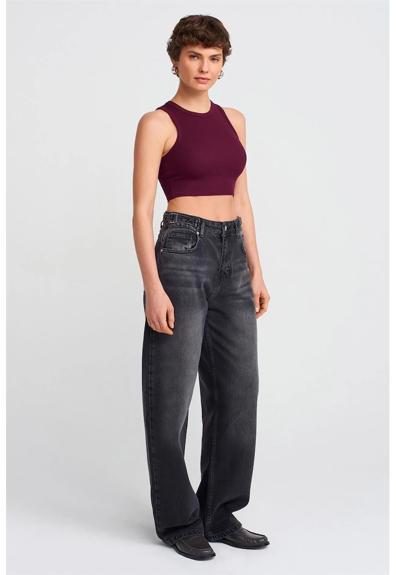 Blugi dama - High-Waist Balloon Wide-Leg - negru - denim
