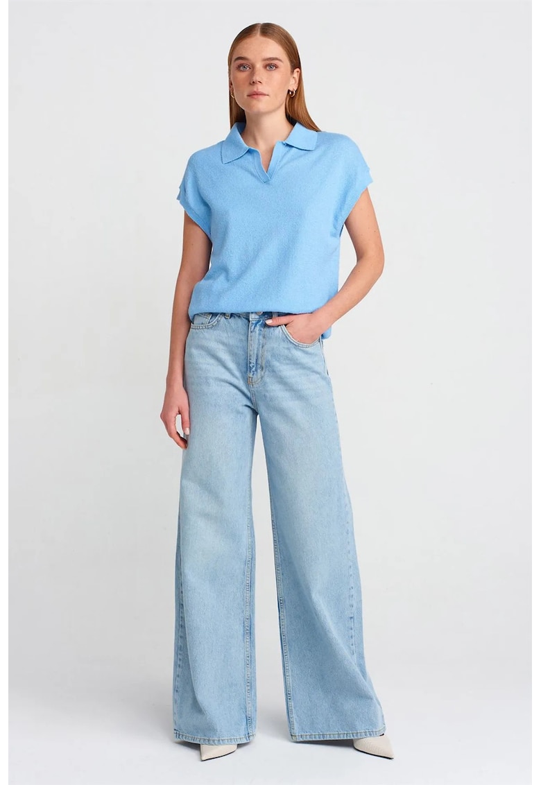 Blugi dama - talie inalta - picior larg - denim albastru deschis 100% bumbac
