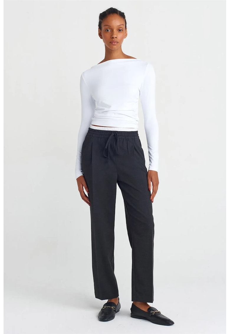 Pantaloni dama - croiala larga - elasticitate - negru - tesatura creponata