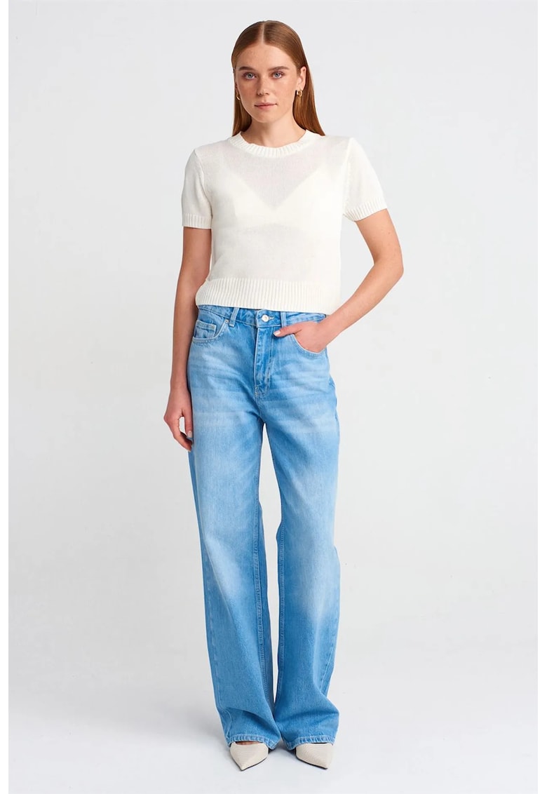 Blugi dama - talie inalta - croiala larga denim albastru deschis-mediu 100% bumbac