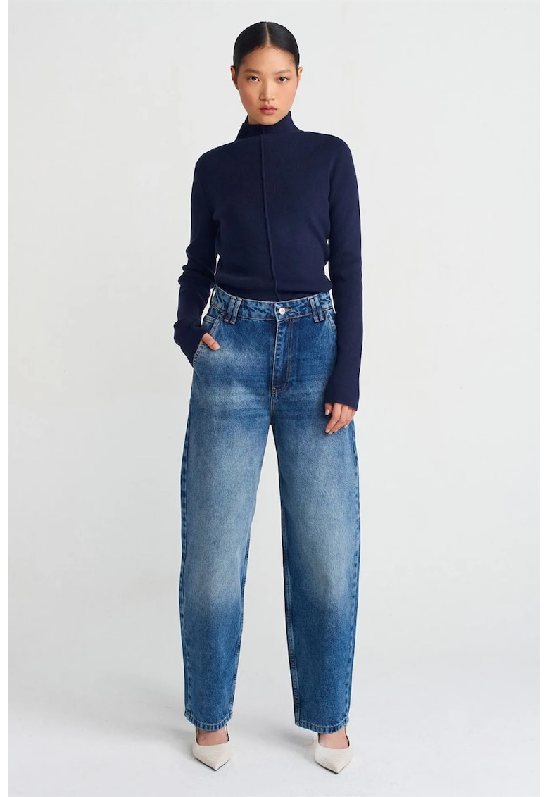 Blugi dama - High-Waist Balloon Wide-Leg - bumbac 100% - albastru mediu