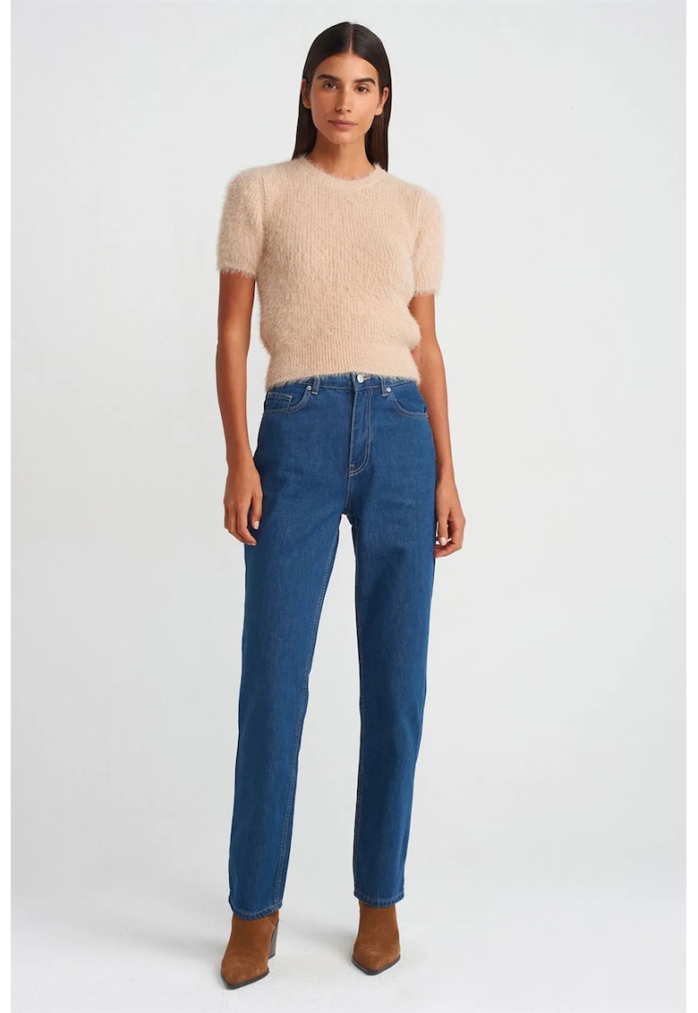 Blugi dama - talie inalta - croiala dreapta denim albastru mediu - 100% bumbac