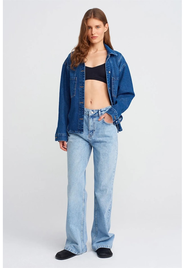 Blugi dama - talie inalta - croiala larga - denim albastru deschis - 100% bumbac