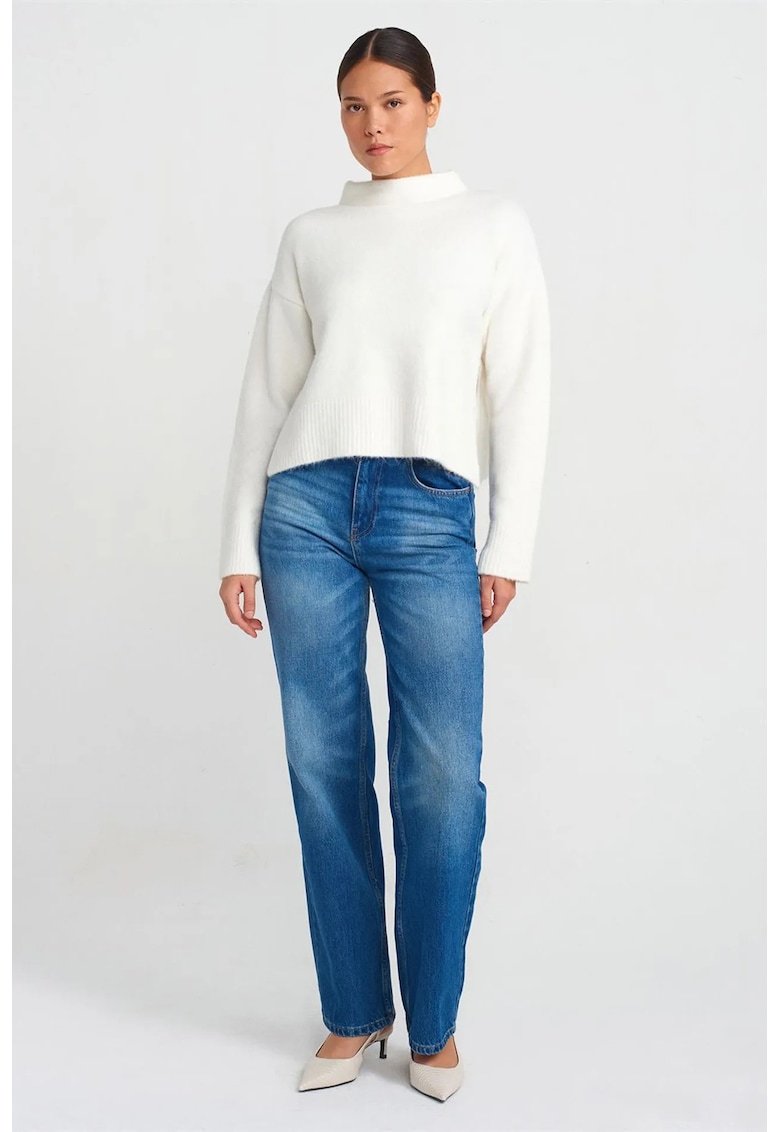 Blugi dama - talie inalta - croiala dreapta - bumbac - denim albastru mediu
