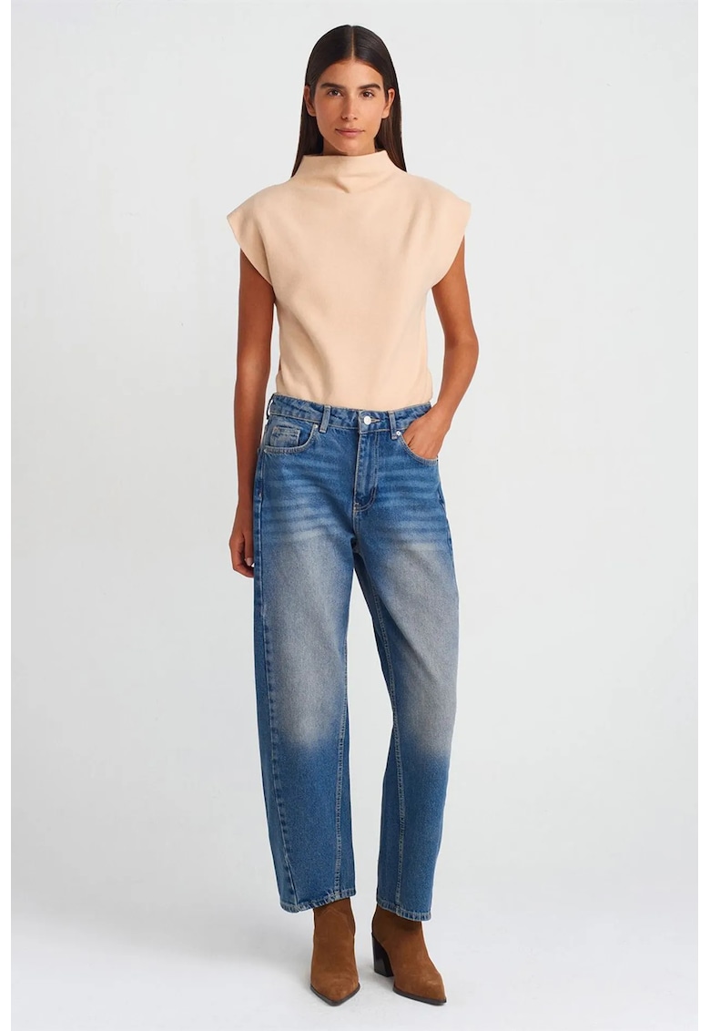 Blugi dama - talie inalta - croiala larga - albastru mediu - denim