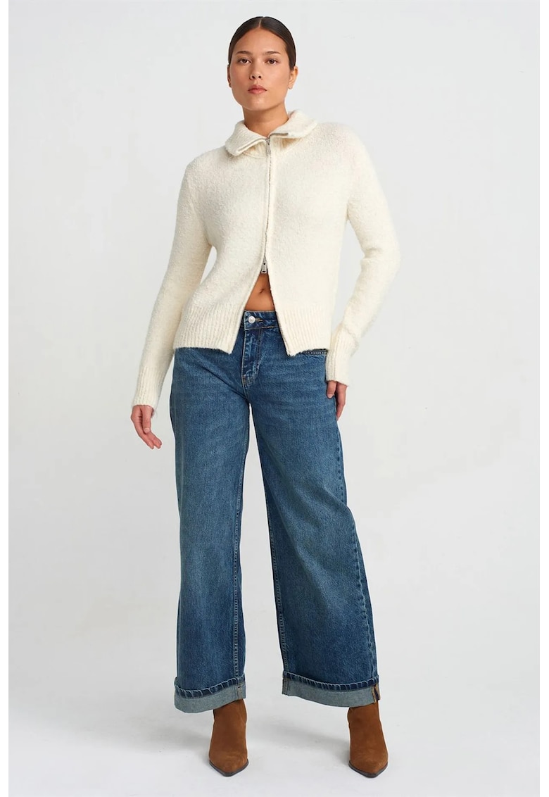 Blugi dama - talie inalta - picior larg - albastru mediu - denim