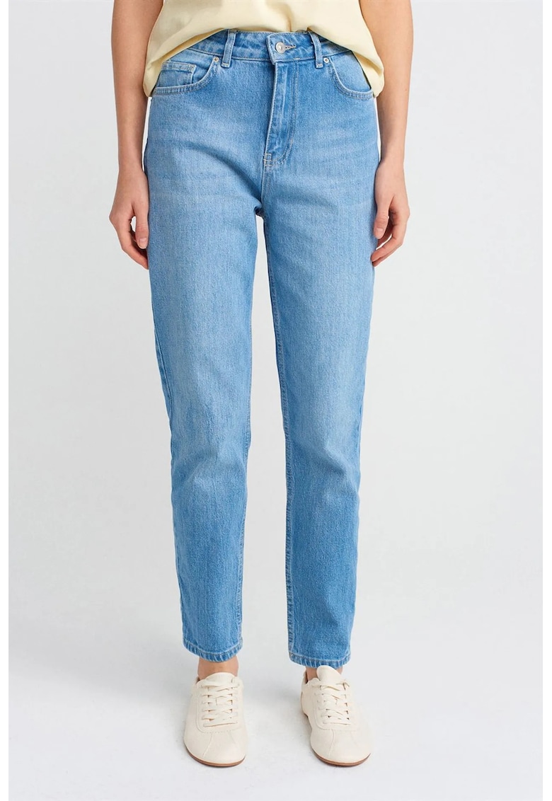 Blugi dama - Mom - talie inalta - denim albastru deschis-mediu - 99% bumbac