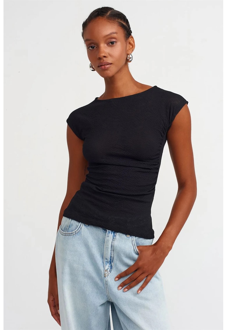 Bluza dama - mulata - decolteu barcuta - negru - poliester-elastan