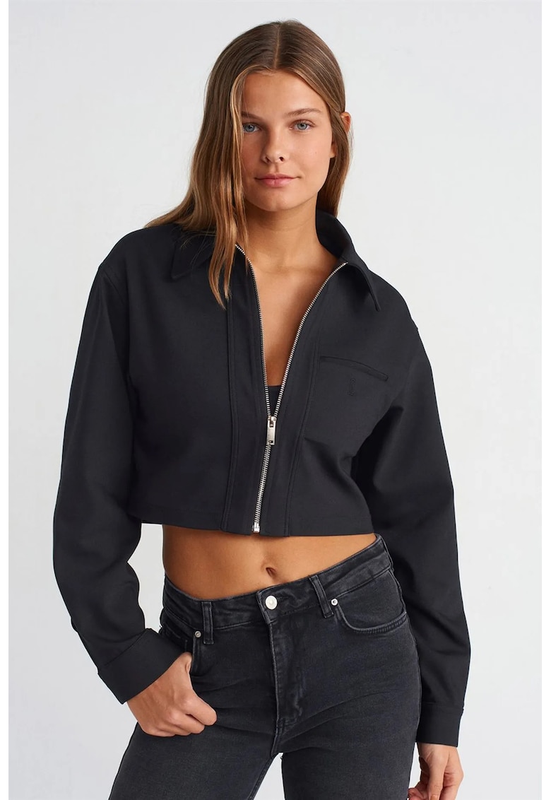 Jacheta scurta dama neagra - poplin - fermoar - maneca lunga