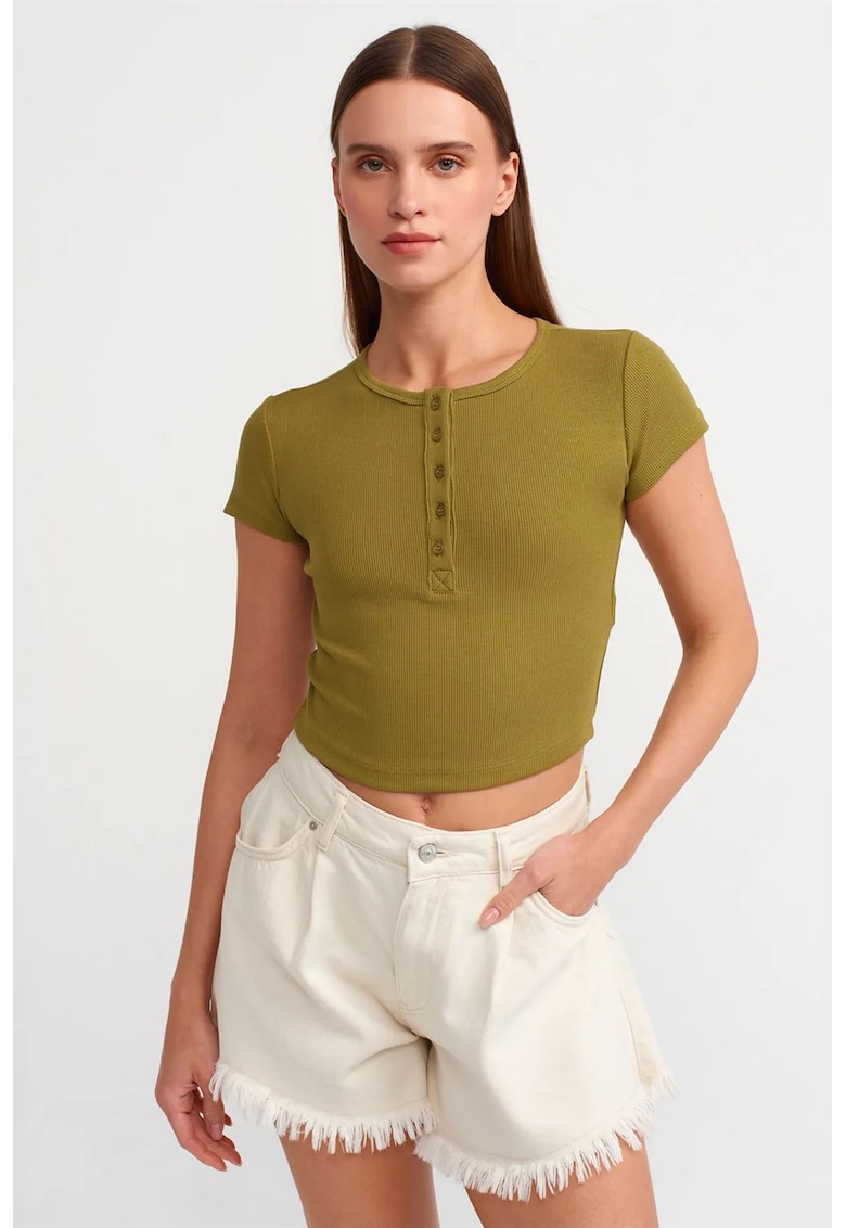Tricou scurt - slim-fit - verde masliniu - bumbac-elastan