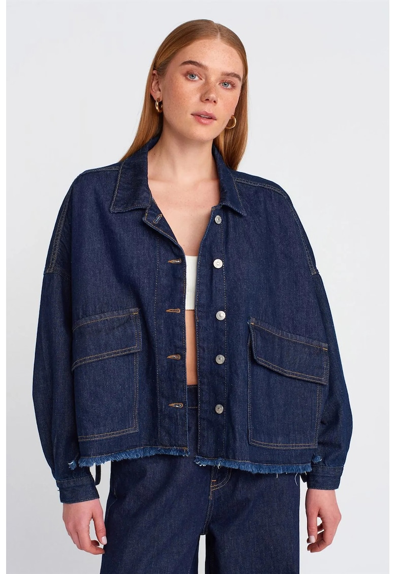Geaca din denim - supradimensionata - albastru inchis - bumbac