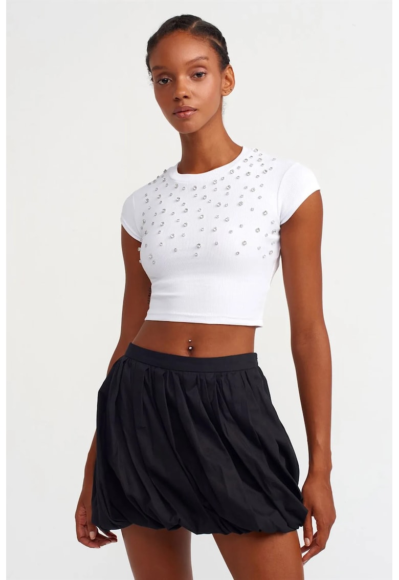 Tricou dama - slim-fit - alb - bumbac-elastan -