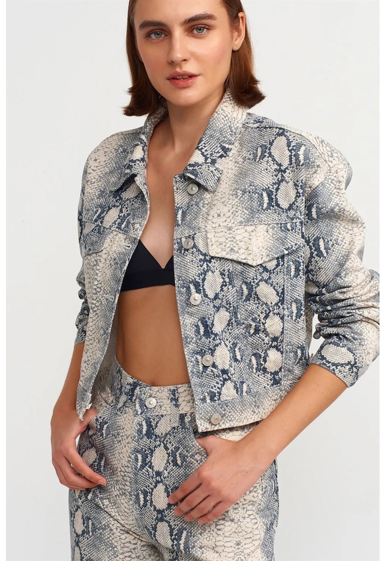 Geaca scurta dama multicolor - denim - cu nasturi