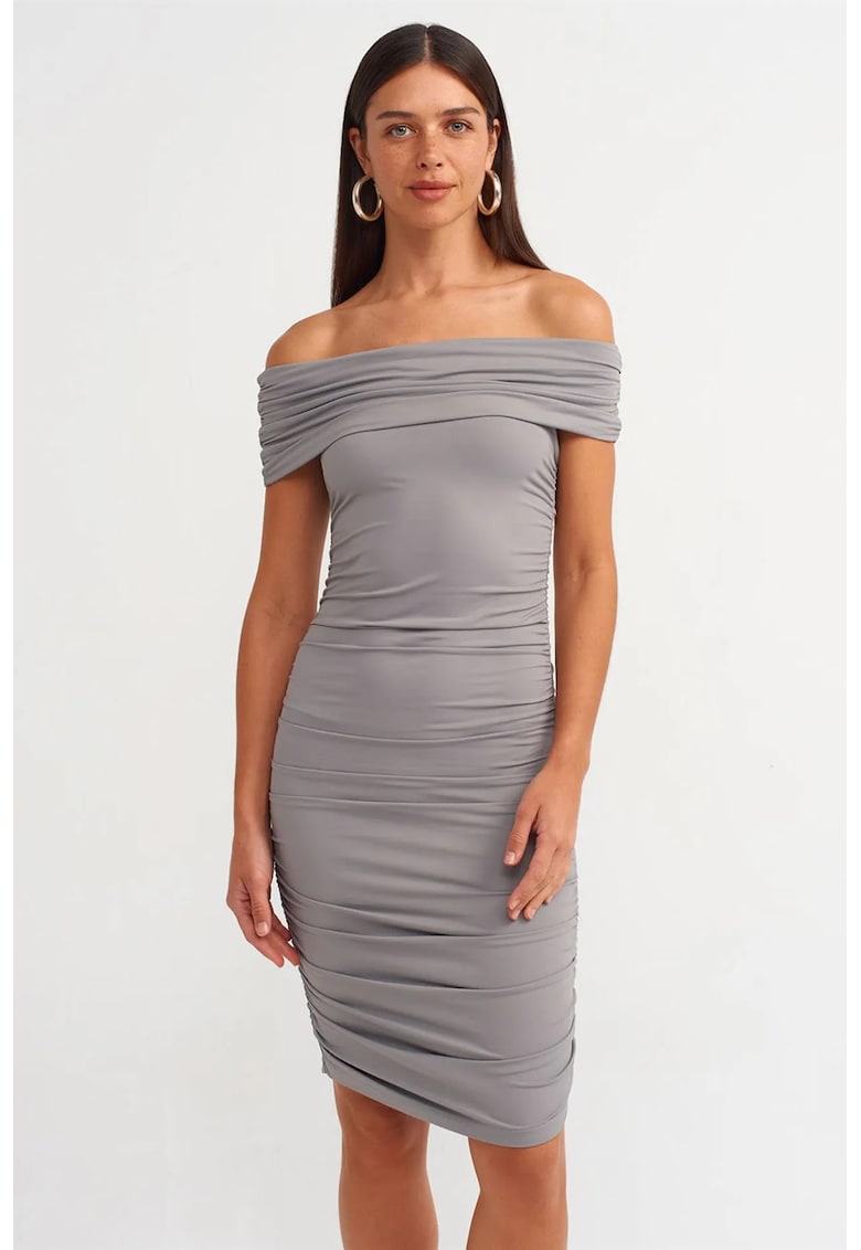 Rochie Midi - Bodycon - Gri Ardezie - Elegant - Fara inchidere - 93% nylon/7% elastan