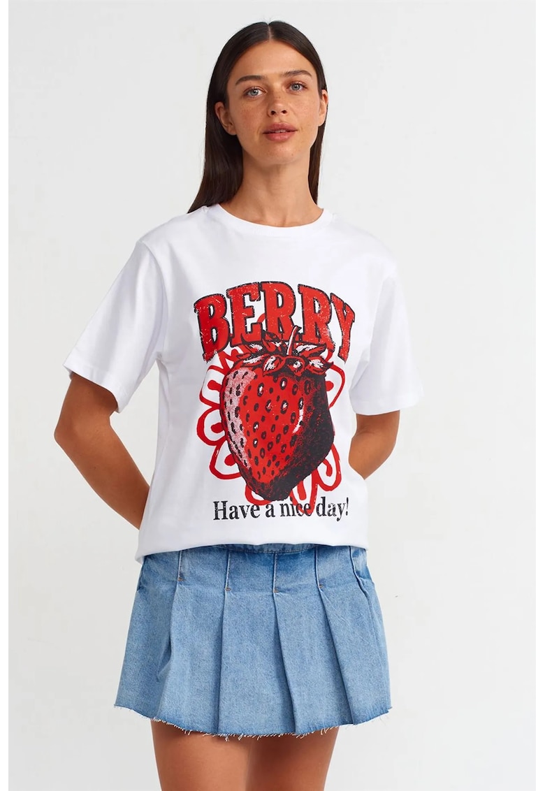 Tricou dama - tricou din bumbac imprimat - maneca scurta - alb - regular fit