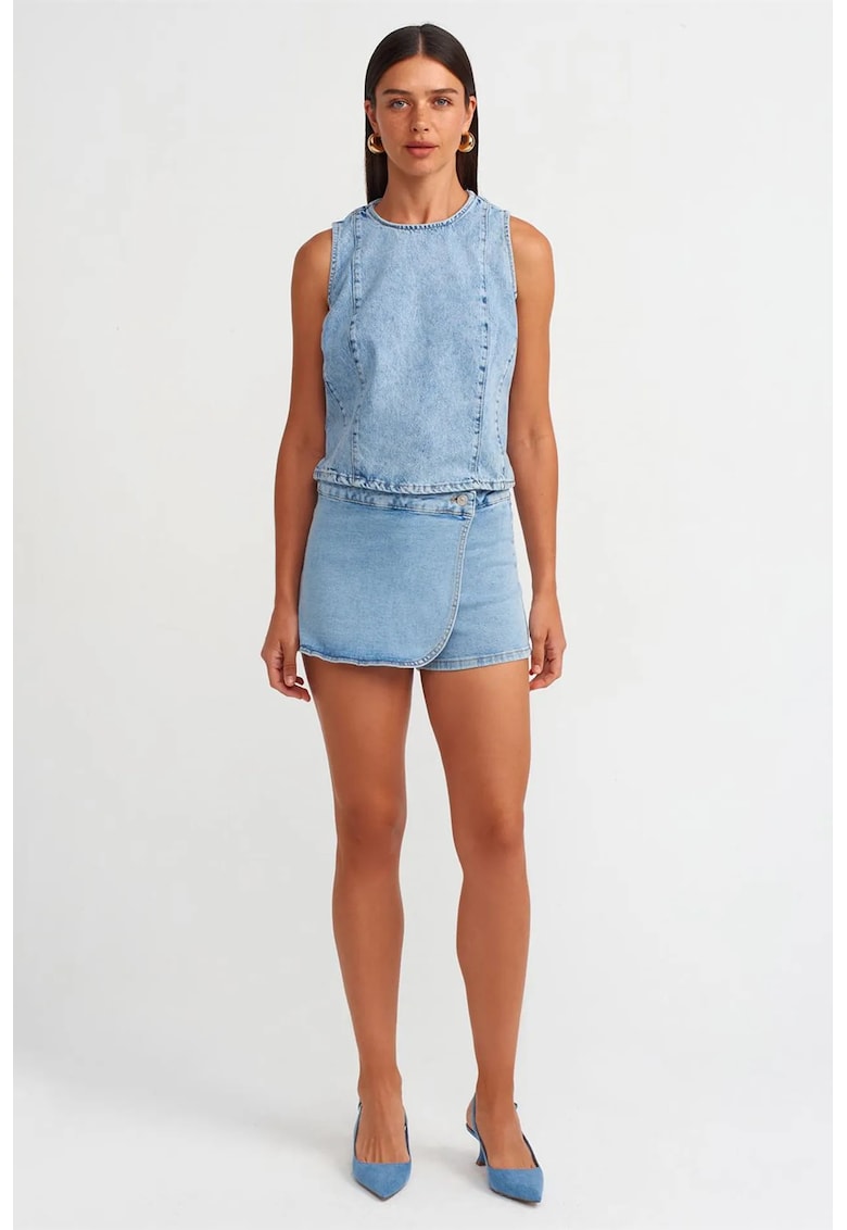 Fusta scurta - denim - talie inalta - albastru deschis - bumbac/elastan