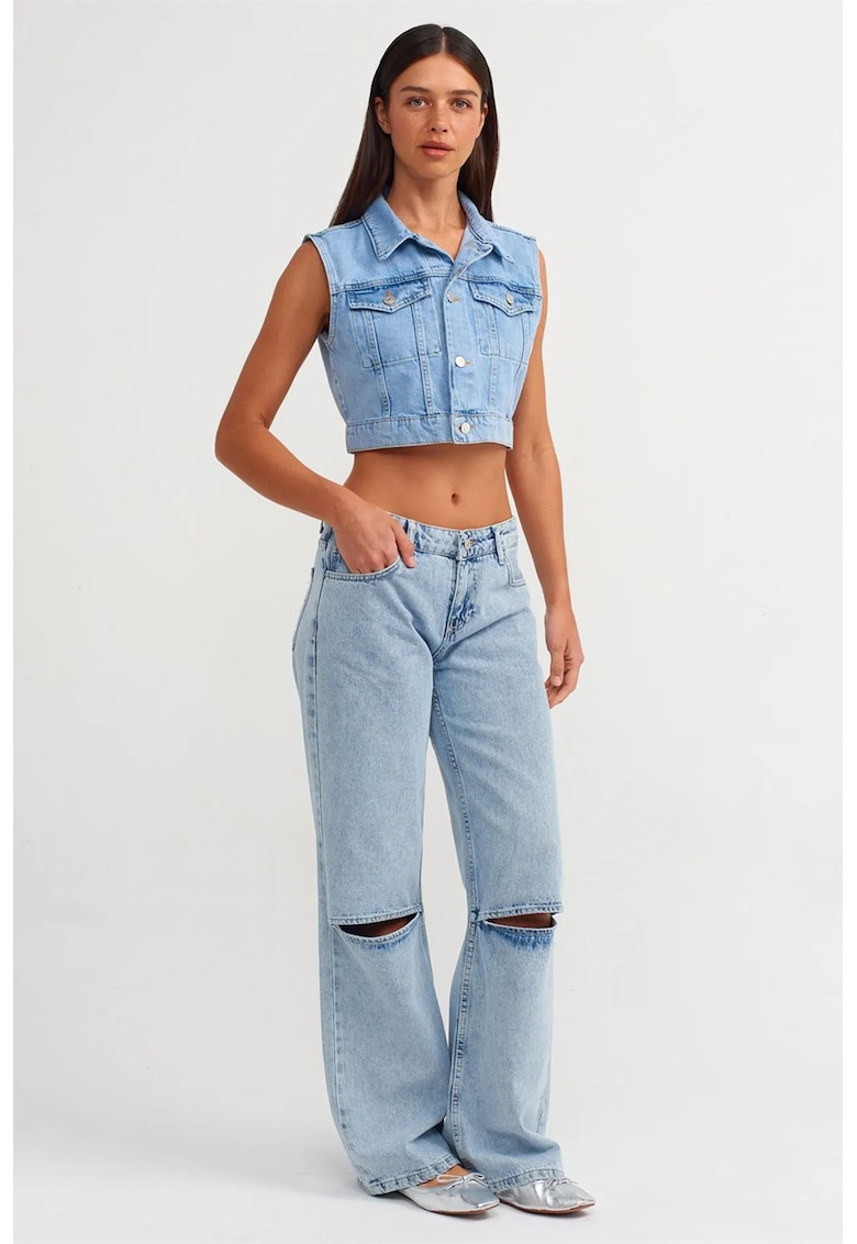 Blugi dama - talie inalta - picior larg - albastru deschis - denim