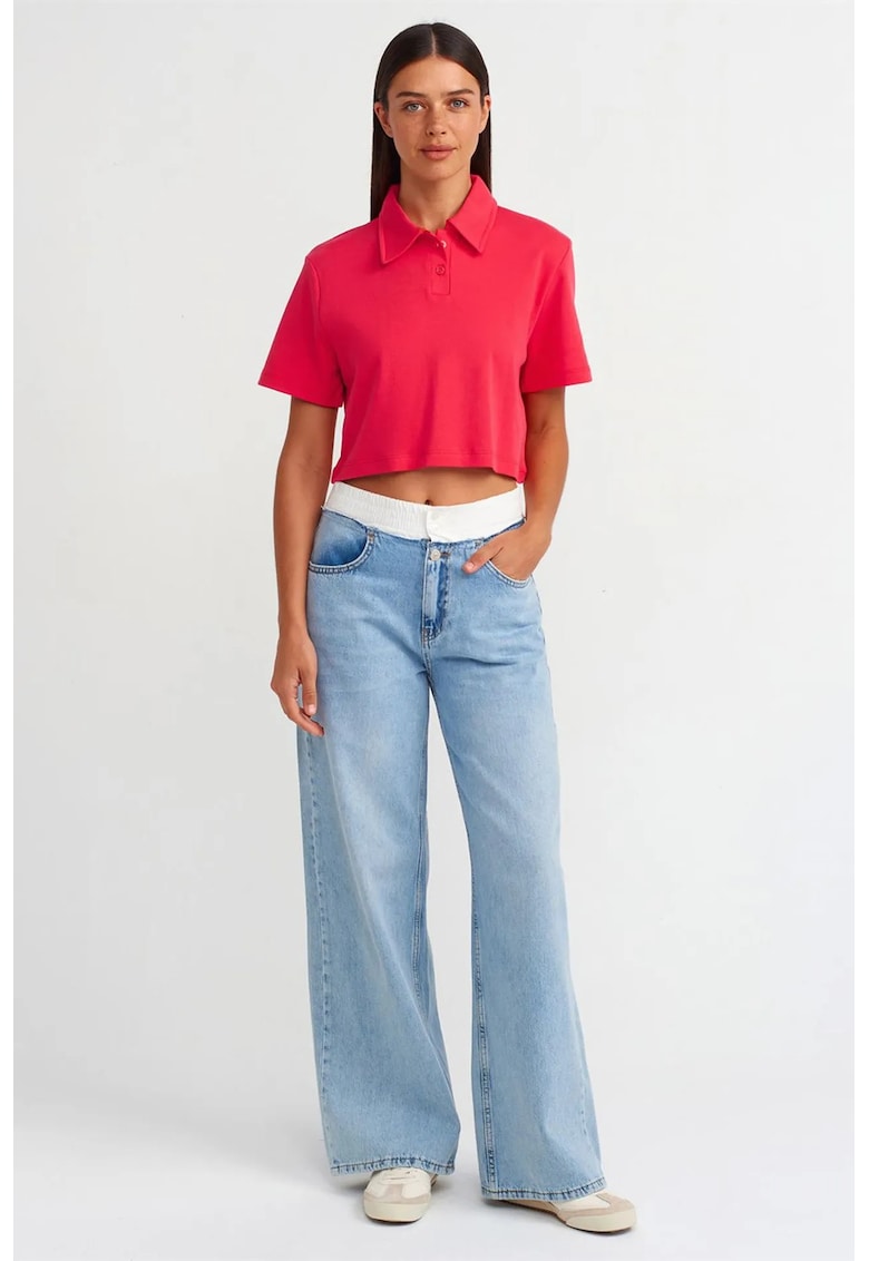 Blugi dama talie inalta - croiala larga - denim albastru deschis-mediu 100% bumbac