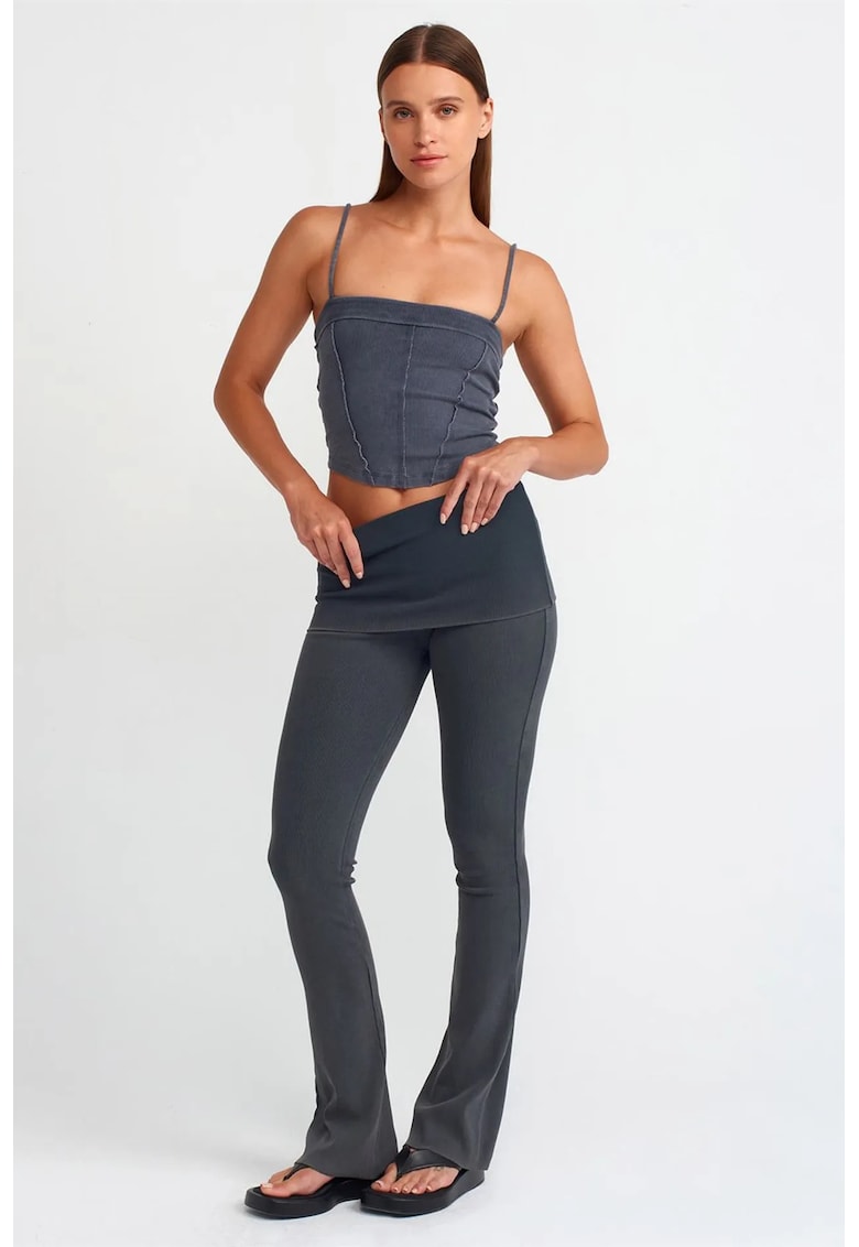 Pantaloni dama - evazati - talie inalta - gri antracit - jerseu