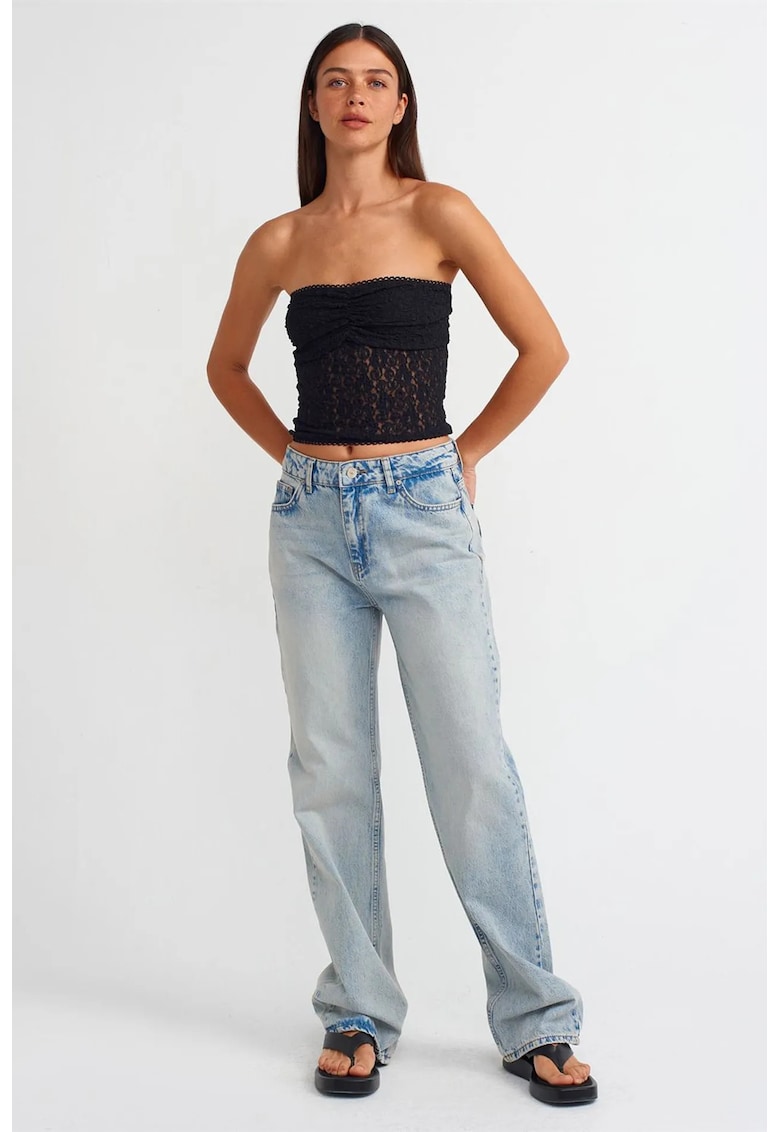 Blugi dama - talie inalta - croiala dreapta - denim albastru deschis - 100% bumbac