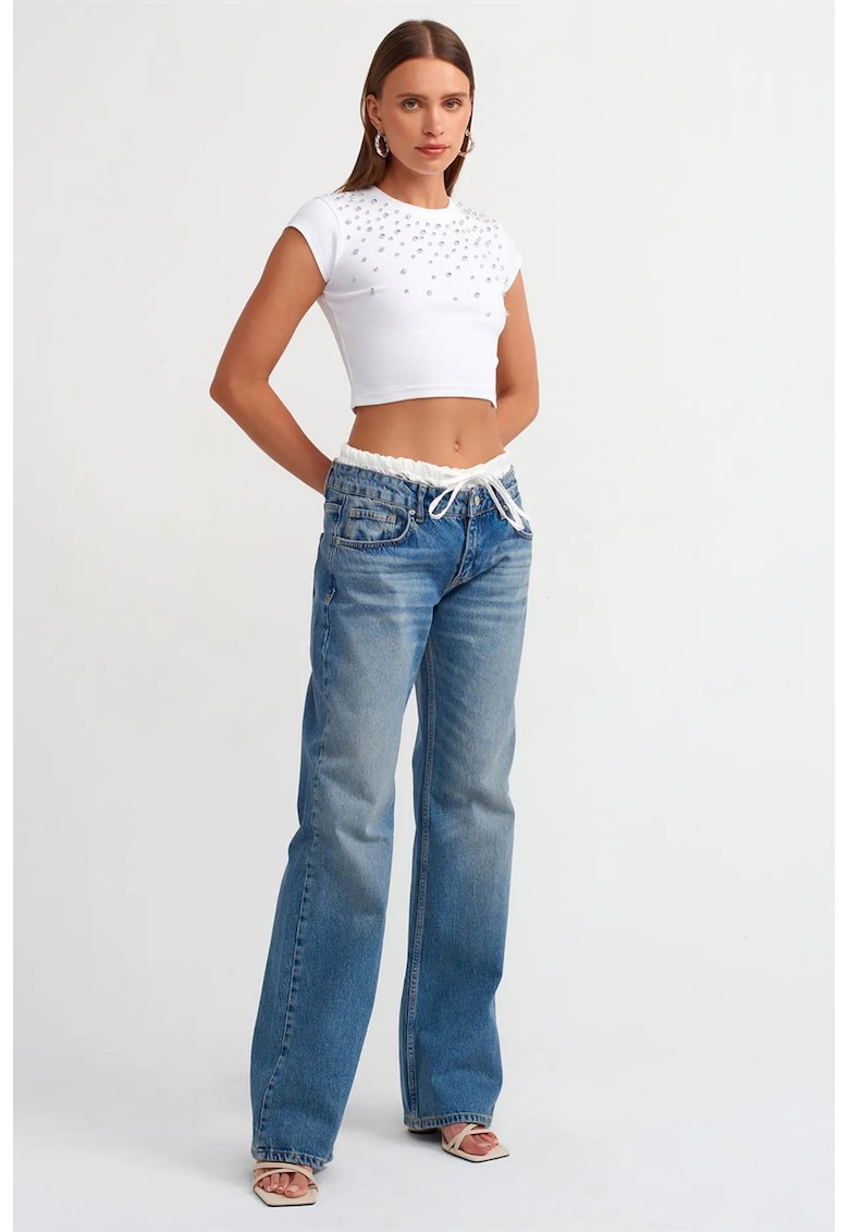 Blugi dama - talie medie - croiala dreapta - denim albastru mediu - 100% bumbac