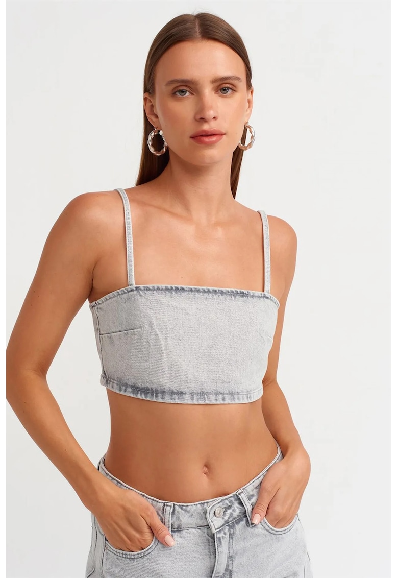 Top scurt din denim - fara bretele - albastru deschis - din bumbac