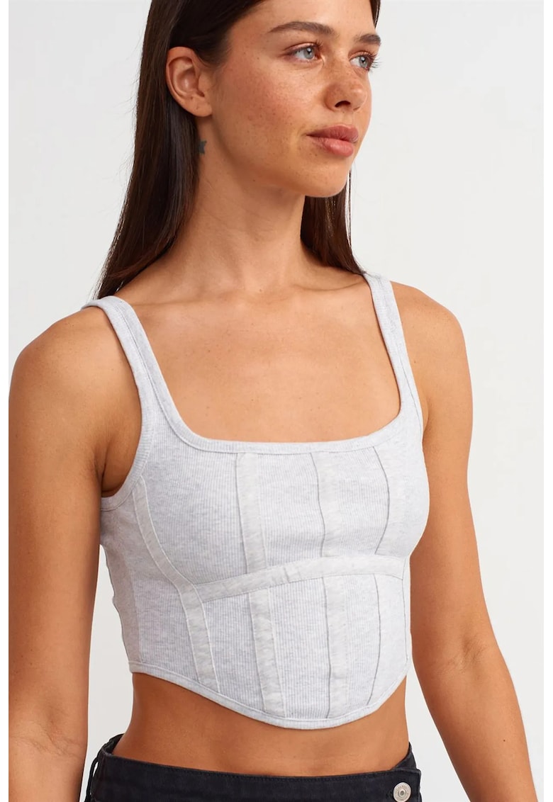 Bluze dama - crop top corset - gri deschis - bumbac cu elastan