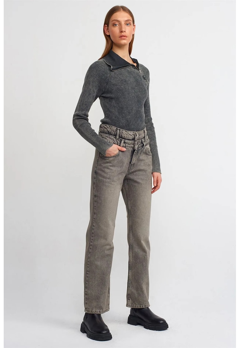 Blugi dama - talie inalta - croiala dreapta - gri inchis - denim
