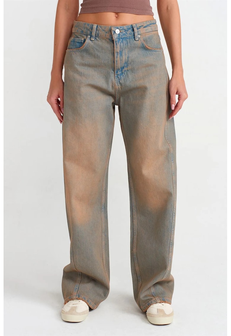Blugi dama - talie medie - picior larg - denim albastru deschis-mediu - 100% bumbac