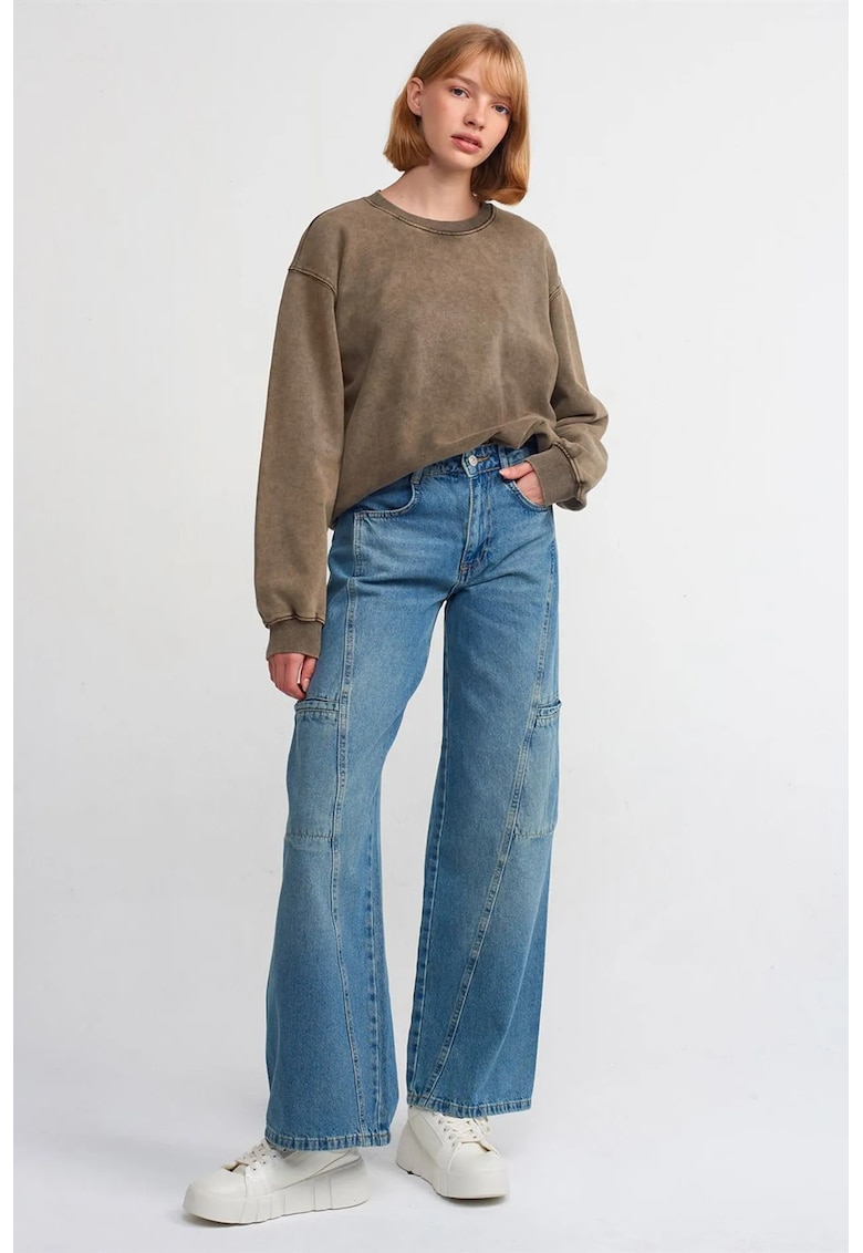 Blugi dama - cargo - talie inalta - largi - albastru mediu - denim