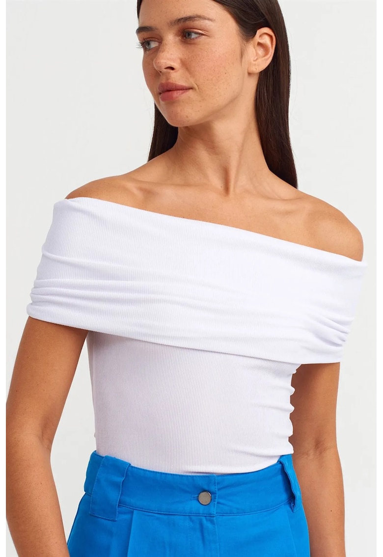 Bluza dama - slim-fit - alb - tricot subtire