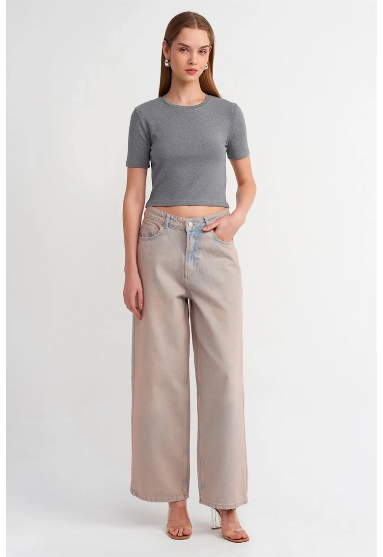 Blugi dama - talie inalta - croiala larga - bej natural - denim