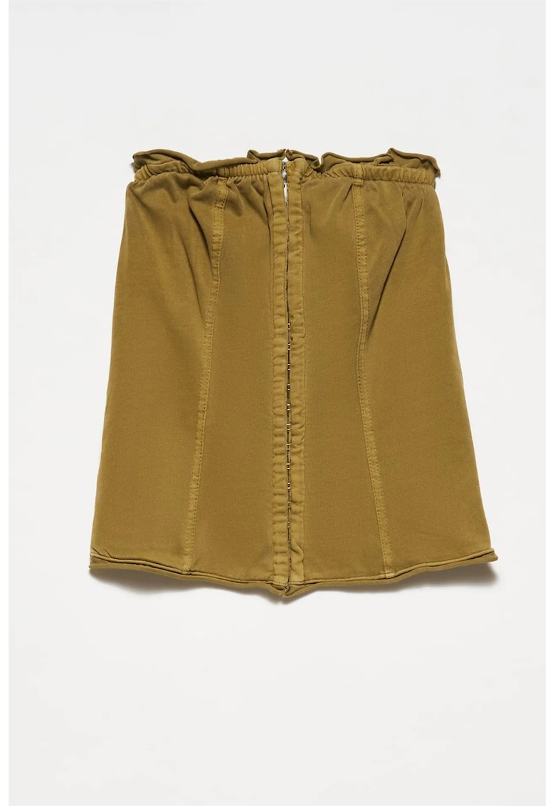 Top scurt fara bretele - fermoar - verde kaki - bumbac