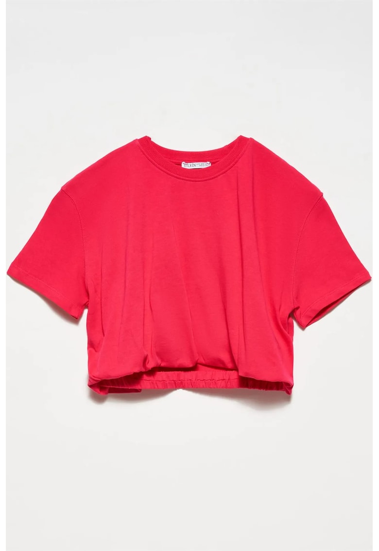 Tricou dama - Tricou crop - elastic - roz intens - 100% bumbac