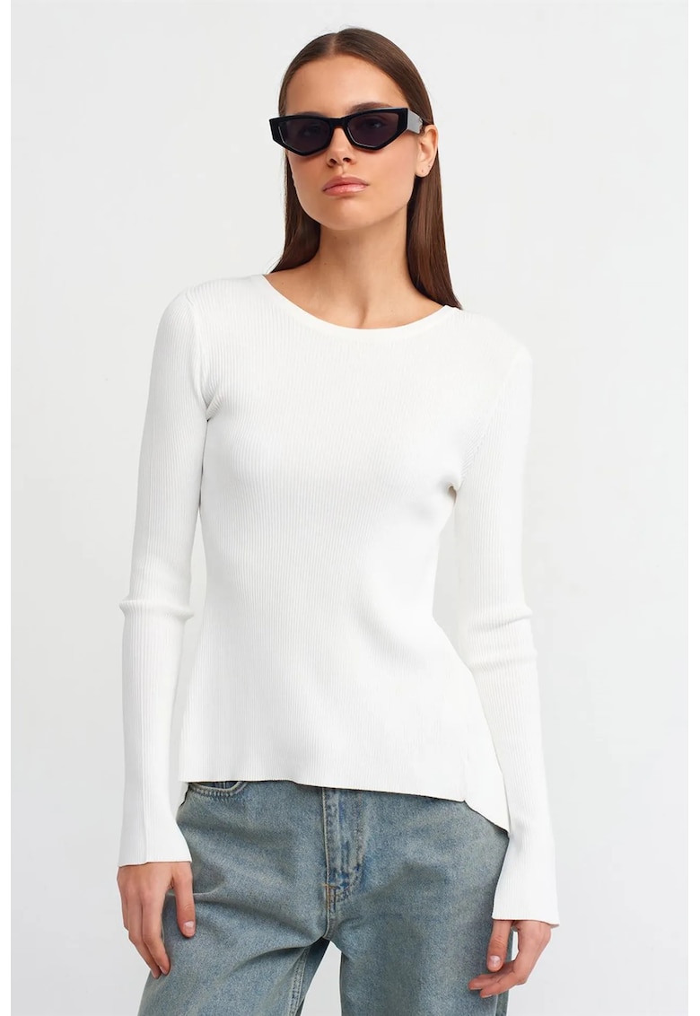 Bluza dama - slim fit - alb - poliamida - cu guler barcuta si detaliu decupat - S INTL -