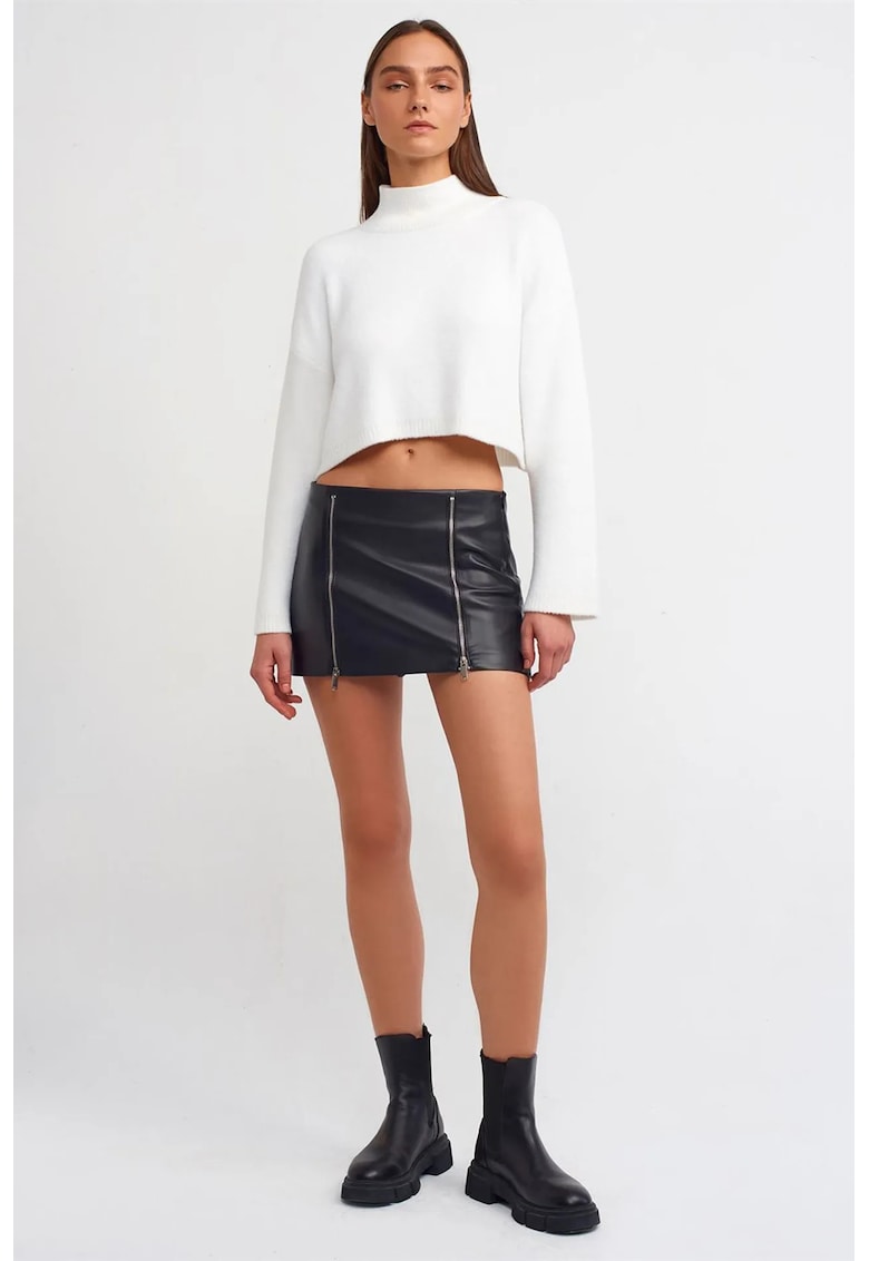 Fusta mini eleganta - cu talie inalta - neagra - din imitatie de piele